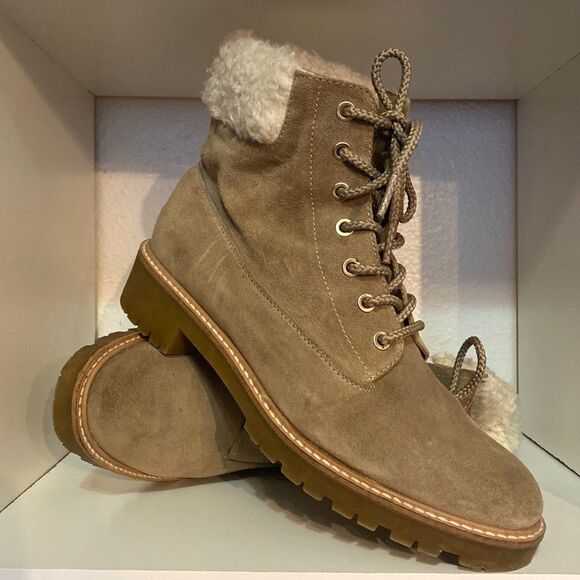 Zara Shoes - Zara Basic Collection Suede Lace Up Shearling Lined Ankle Boots Cozy Winter